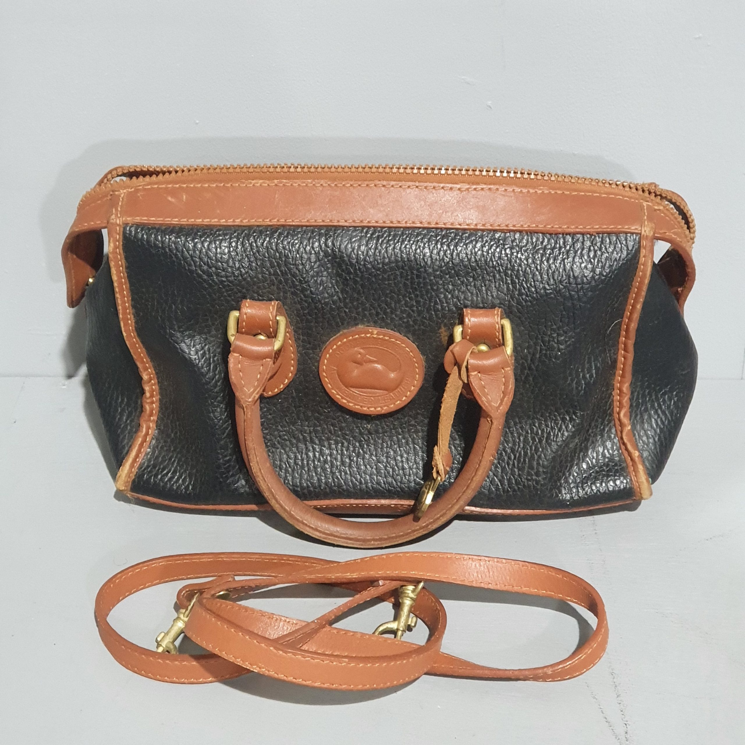 Vintage Black Pebbled Leather Dooney & Bourke Speedy Style Bag 