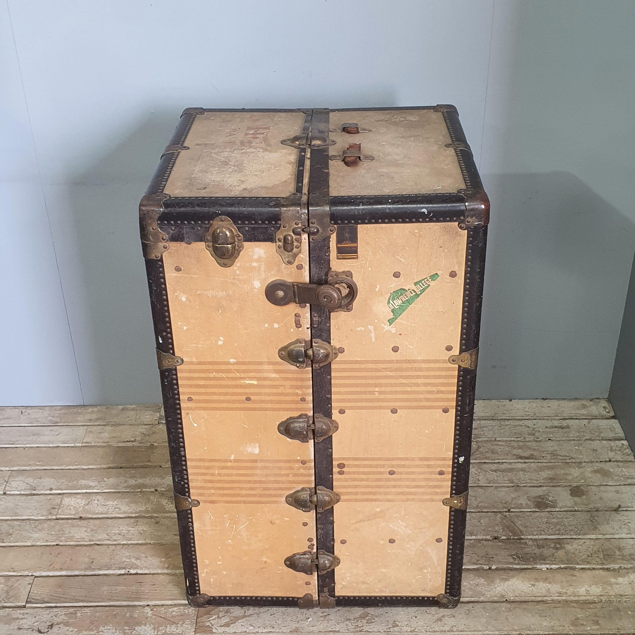 Large Leather and Metal Full Closet Steamer Trunk, Circa 1930s